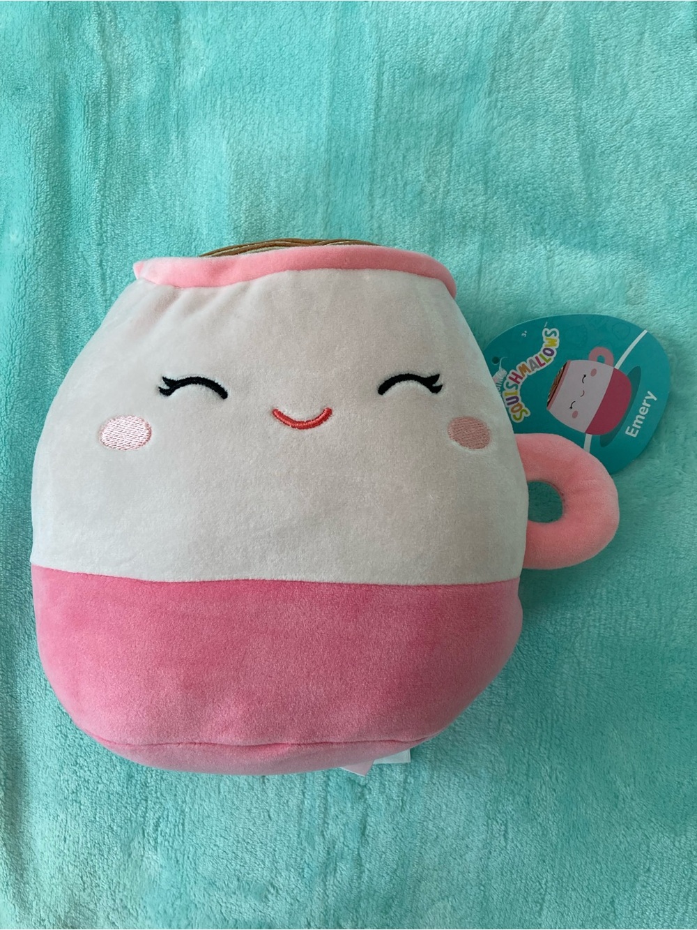 Squishmallows NWT “Emery” Pink & Cream Plush Latte Coffee Toy 8 in.